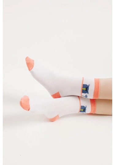 Bellavıa Kız Çocukları İçin Pamuklu Yüksek Baskılı Çorap 5 Çift 164130106 Beyaz
