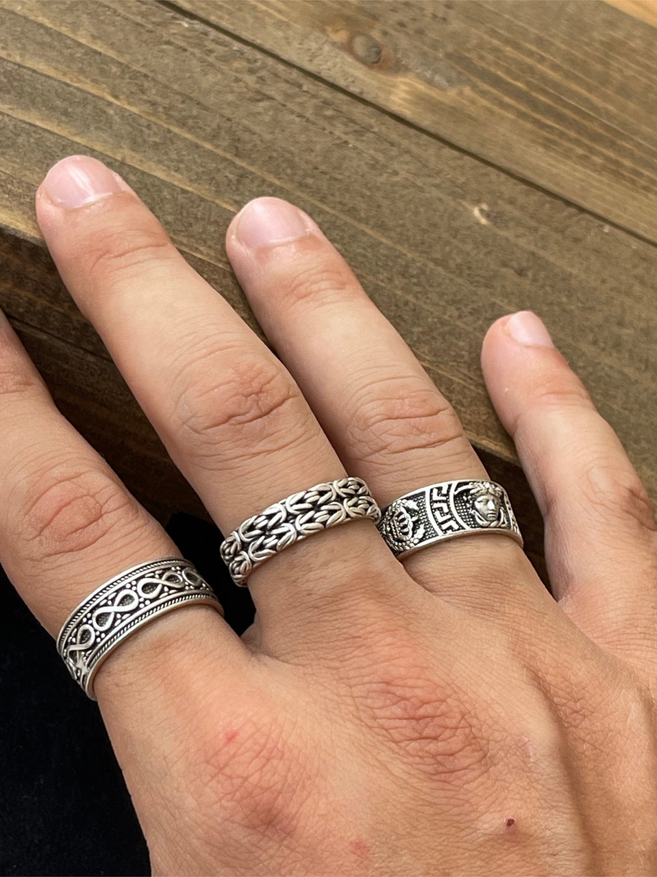 Ayarlanabilir Ölçü 925 Ayar Gümüş Kaplama Klasik Desen İşçilikli 3lü Tasarım Yüzük Mint