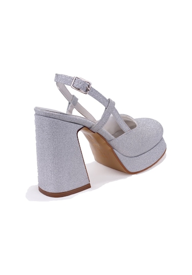 Dagoster Dza07-337560 Gümüş Simli Platform Topuklu Kadın Ayakkabı Gümüş