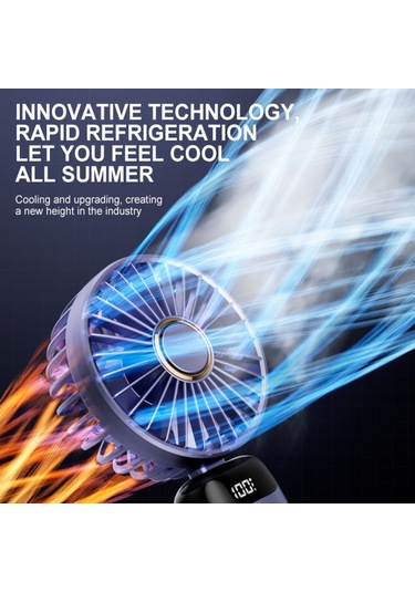 Vkemall Mavi N15 Mini Taşınabilir Fan - Led Ekran, 5 Hız Seçeneği, 90 Katlanabilir, Telefon Tutucu Ve Askı İçin Dahil, İçinde Li-poly Batarya Diğer