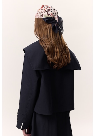 Geniş Yaka Gabardin Ceket Lacivert Lacivert