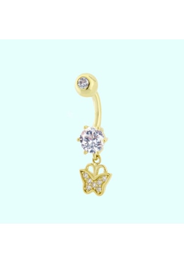 Altın Göbek Piercing 14 Ayar Sallantılı Kelebek Altın
