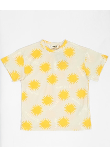 Luess Baskılı Oversize Kısa Kol Erkek Çocuk T-shirt Sarı