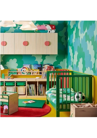 Bebek Karyolası, Yeşil Renk 60x120 Cm Masif Ağaç