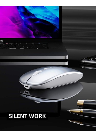 Kablosuz Fare İnce Mini Sessiz Şarj Edilebilir 2.4g Usb Alıcı 1600dpı Gümüş Diğer
