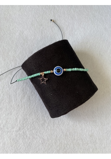 Nazar Boncuklu Yıldız Figürlü Yeşil Halhal Ipli Çok Renkli