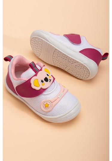 Şirinbebe Ortopedik Kız Bebek İlkadım Ayakkabı Fuşya Cırtlı Anorak-4055 Fuşya