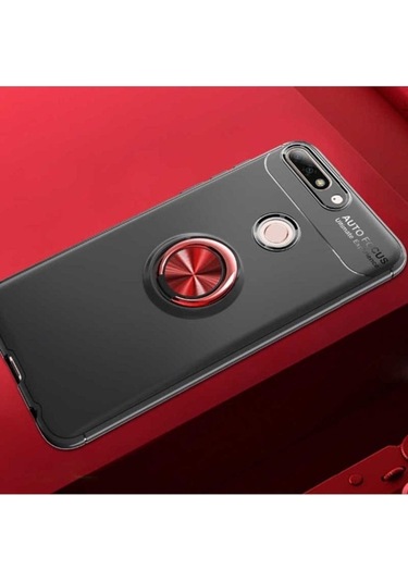 Huawei Y7 2018 Kılıf Zore Ravel Silikon Kapak Siyah-Kırmızı