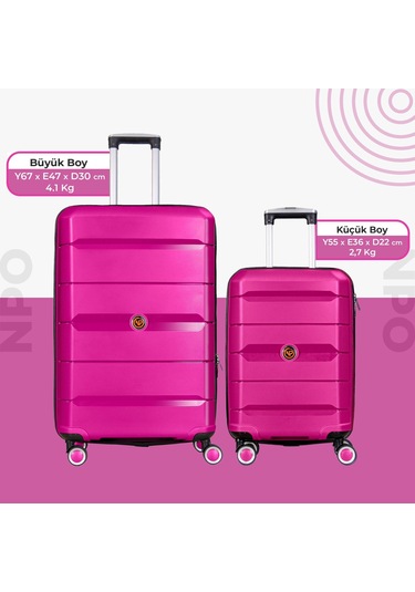 Npo Diamond Pp Polipropilen Büyük Ve Küçük Boy 2'li Kırılmaz Valiz Seti - Fuşya Pembe