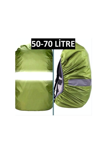 Omeniv 50-70lt Yeşil Reflektörlü Kılıf Sırt Çantası Kılıfı Yağmur Çok Renkli