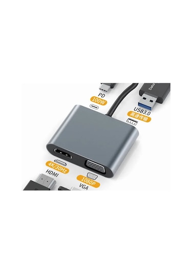 Platoon Pl-5565 4 İn 1 Type C To, Pd+hdmı+vga+usb3.0 Çevirici Hub Adaptör Çevirici