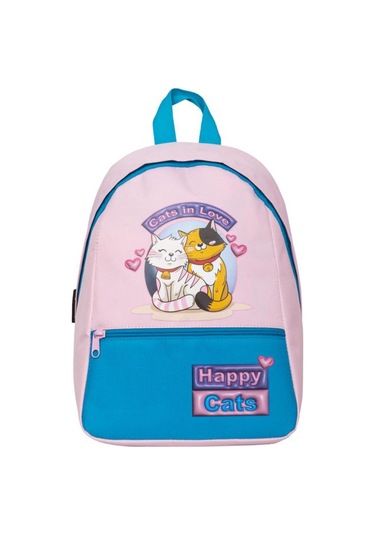 Superbag Kız Çocuk Anaokulu Çantası Mutlu Kediler Desenli Sırt Çantası Kreş Çantası Pembe