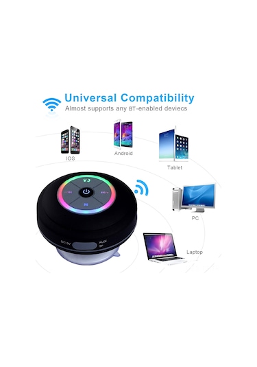 Jeemson Mavi Ipx4 Su Geçirmez Mini Bluetooth Hoparlör Q9 - Led Işık, Fm Radyo, Tf Kart, Elden Öte Arama, Sıçrama Çubuğu İle Banyo, Havuz, Seyahat