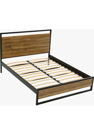 Ariane Ahşaplı Çift Kişilik Metal Karyola Siyah Ahşap Latalı