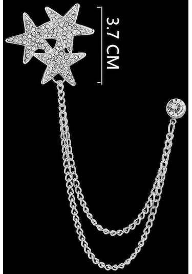 Homyl Parlak Taklidi Beş Köşeli Yıldız Broş Pin Rozeti Şık Erkek Gümüş