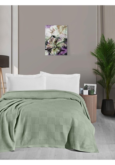 Mulberry Waflle Desenli Pike Waflle Battaniyesi %100 Pamuk Kalın İplik Yumuşak  Tek Kişilik 170 x 240 Yeşil