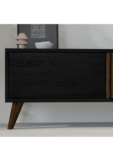 T0018 Çekmeceli, 2 Kapaklı Tv Sehpası Ahşap Siyah Ahşap Siyah