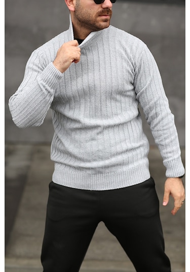 Martino Butik Unisex Balıkçı Yaka Gri Triko Kazak Gri