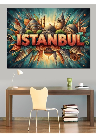 İstanbul İkonik Mimari Şehir Yazısı Dekoratif Kanvas - Mdf Ahşap Tablo