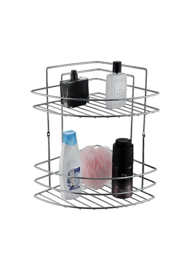 Banyo Köşe Rafı 2 Katlı Şampuanlık Duvara Monte Gümüş