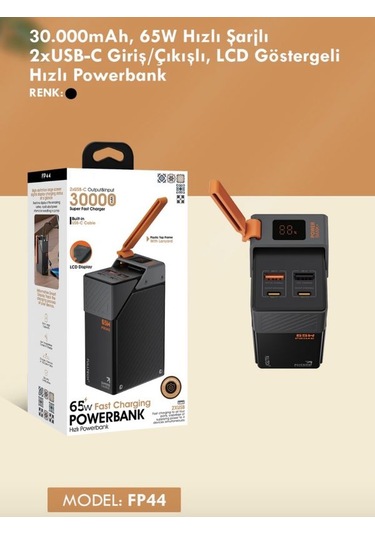 30000mah 65w Hızlı Şarjlı Dijital Göstergeli Taşınabilir 2usb 2ty