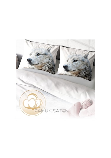 Monohome Wolf 3D Pamuk Saten Çift Kişilik Nevresim Takımı