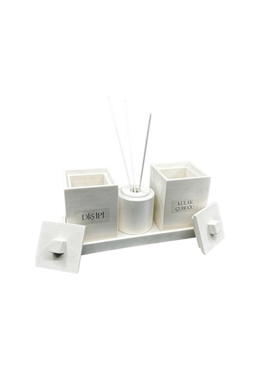 Beton Banyo Organizer Set Bej - Beyaz