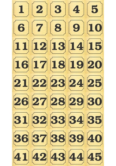 1-45 Kapı, Masa, Dolap Numarası Altın Metal Etiket 7x7 Cm