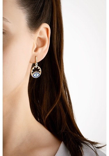 Evil Eye 18 Ayar Sarı Altın Kaplama Gümüş Minimal Küpe