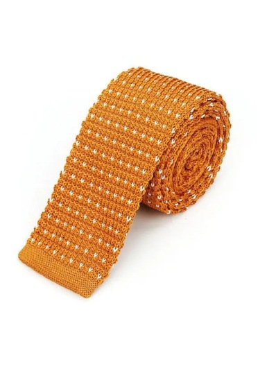 Omark Cotton Portakal Turuncu Örme Kravat Beyaz - Turuncu