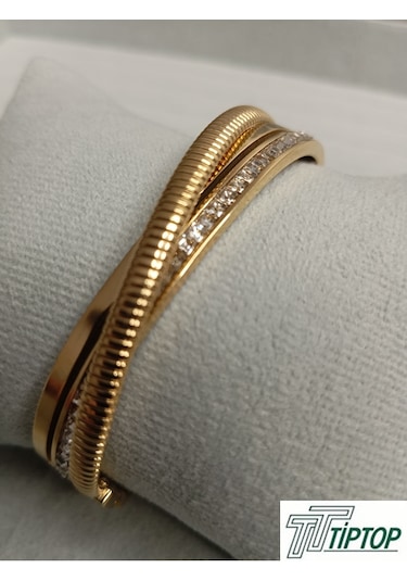 Çapraz Kuşaklı Gold Renk Kelepçe Bileklik Gold