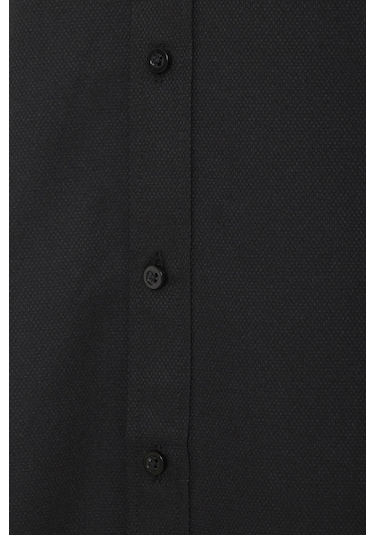 Siyah Regular Armürlü Klasik Yaka Gömlek-33476 Siyah