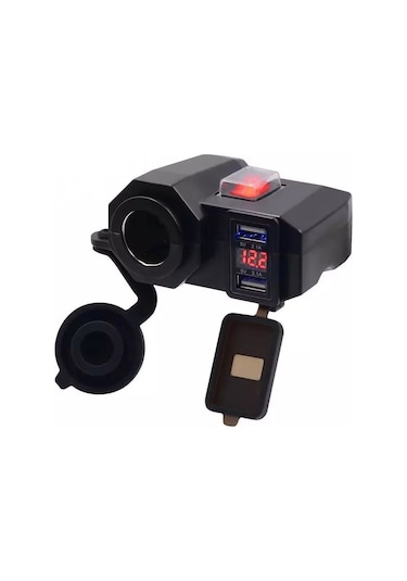 Motosiklet Çift Port Usb Şarj Voltmetre Ve Çakmak Yuvası
