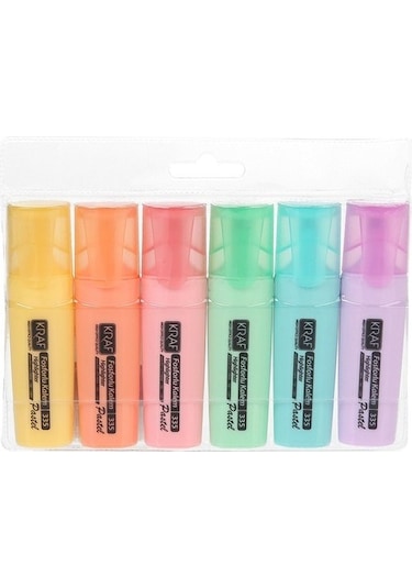 Kraf 335 Pastel Fosforlu Kalem Seti 6 Renk Çok Renkli