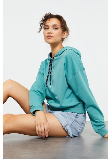 Tommy Life Mint Yeşili Uzun Kol Rahat Form Kapüşonlu Kadın Sweatshirt - 97115 Mint Yeşili