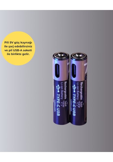 Usb Type-c Şarjlı Aaa Lityum Pil 1000+ Şarj Döngüsü İle Uzun Ömür