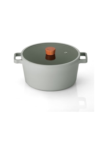 0128 D-neog226d Fıka Cam Kapaklı Alumınyum Dokum Derın Tencere 26cm Grı