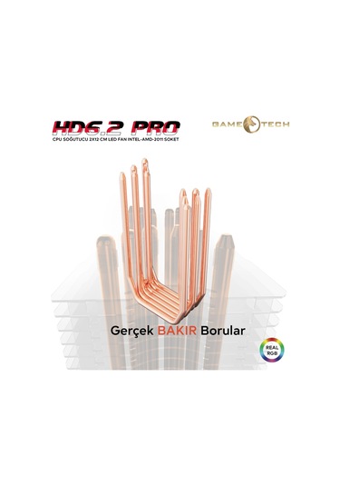 Gametech Hd6.2 Rgb 6 Bakır Boru Kule Tipi Amd Intel İşlemci Fanı
