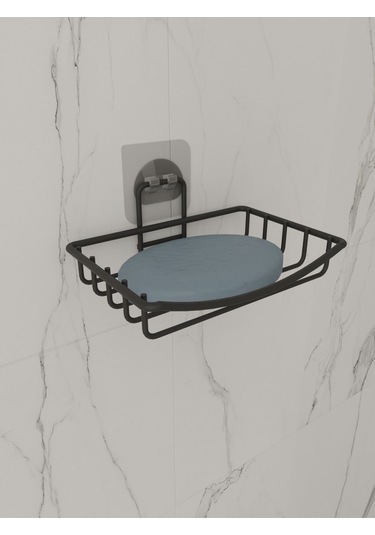 Suntel Sabunluk Banyo Mutfak Lavabo Metal Sabunluk Yapışkanlı Mat Siyah