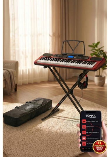 Midex Ps-5200rd-hs Pro Org 61 Led Işıklı Tuş Hassasiyetli Bluetooth Midi Kulaklık Stand