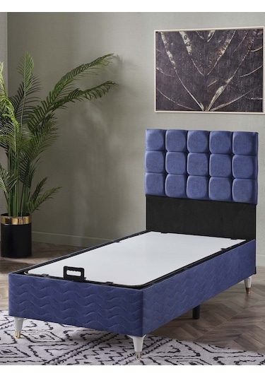 Beehanem Bengü Tek Kişilik 3lü Set Yatak+baza+başlık Jeryymavi 120 X 200