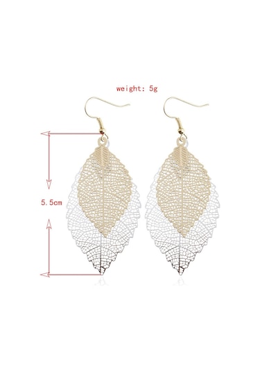 Çift Katmanlı Yapraklar Püskül Küpe Basit Retro Metal Yaprak Kulaklar Süsler Royalblue Sarı