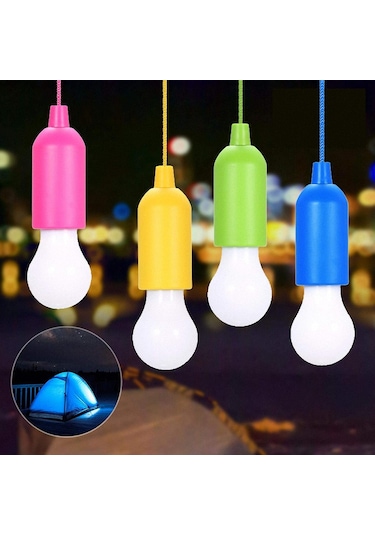 4 Adet Çekme Anahtarlı Taşınabilir Led Kamp Lambası Seti Beyaz Led Ampuller Dekoratif Mobil Işıklar Pil İle Çalışır