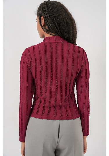 Kadın Dokulu Esnek Örme Bluz 975 - Bordo bordo