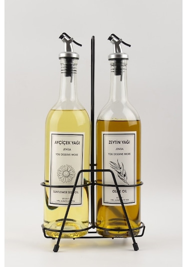 Jenisa Standlı Etiketli Akıtmaz Yağdanlık Yağlık 2 Adet 750 ML Siyah - Şeffaf