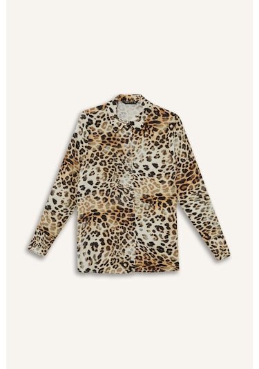 DeFacto Regular Fit Leopar Desenli Uzun Kollu Gömlek I8266AZ25SPBG362 DeFacto Regular Fit Leopar Desenli Uzun Kollu Gömlek I8266AZ25SPBG362