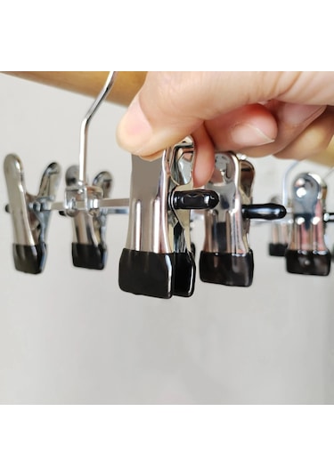 Pembe-paslanmaz Çelik Pantolon Raf Klipsi Metal Kaymaz Clothespin Gardırop Pantolon Kelepçe Elbise Askısı