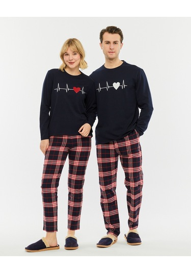 Bella Dossi Çiftlere Özel Kombin Kalp Atışı Pijama Takımı Lacivert