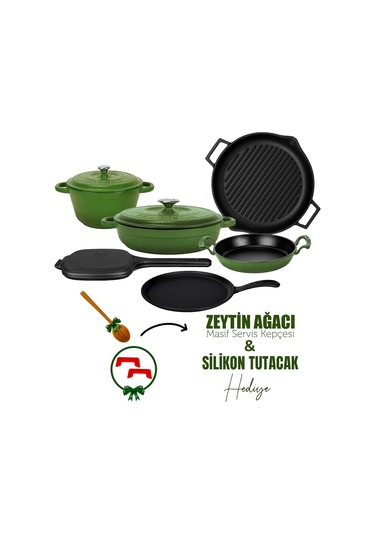 Lava Döküm 6x Trendy Serisi 9 Parça Tencere & Tava Seti Yeşil Kırmızı