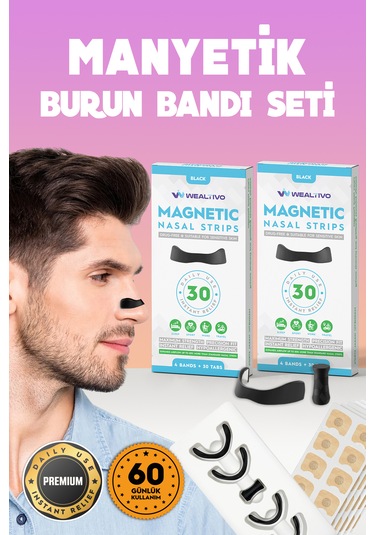 60 Adet Premium Mıknatıslı Burun Bandı, Horlama Önleyici Burun Ap